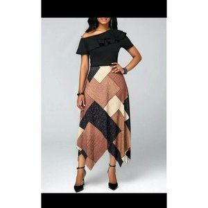 Cute off the shoulder color block ruffle dress size Large